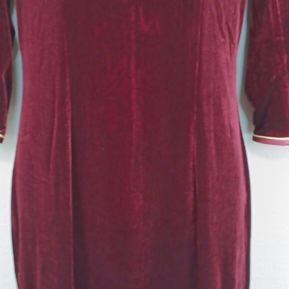 Elegant Velvet Burgundy 3/4 Sleeve Side Slits Cheongsam Dress sz L Whimsigoth - Picture 8 of 13